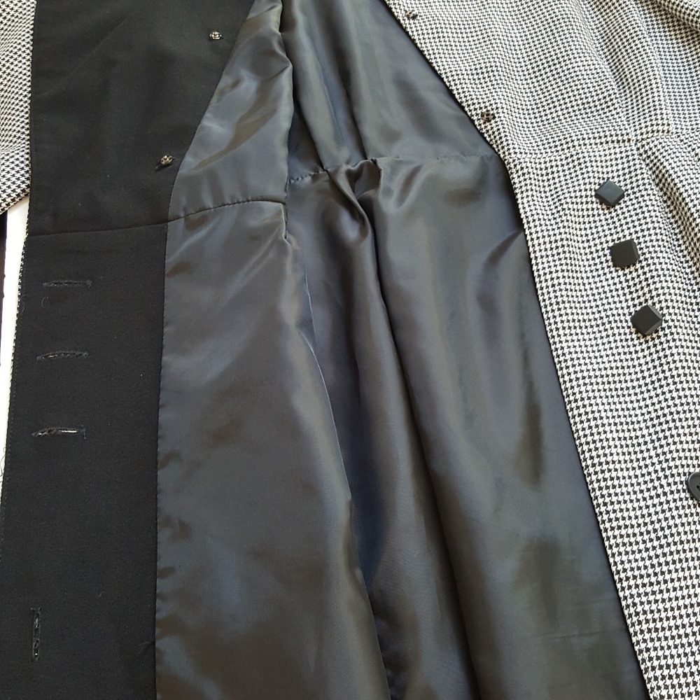 Black/White Houndstooth Pattern Overcoat Jacket - Picture 5 of 8